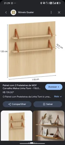 Painel com duas prateleiras de MDF carvalho malva linha tomi