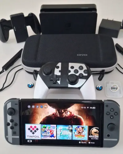 Nintendo Switch Oled Desbloqueado Smash Bros impecável pro controller Smash Bros
