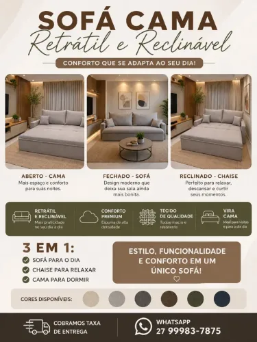 SOFA CAMA RETRÁTIL E RECLINÁVEL ZERO CAIXA
