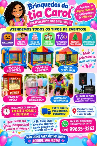 Alugar pula pula, algodão doce, pipoca, piscina de bolinhas e animação de festa 