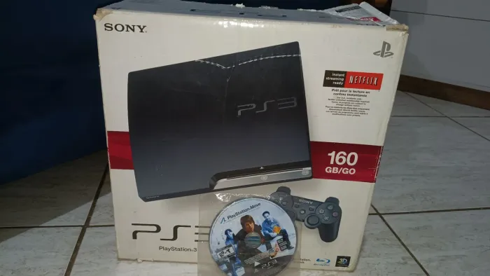 PS3 Slim 500GB Desbloqueado HEN + 40 Jogos + 3 Controles + Caixa