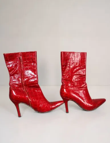 Bota Iódice couro legítimo vermelha croco vintage