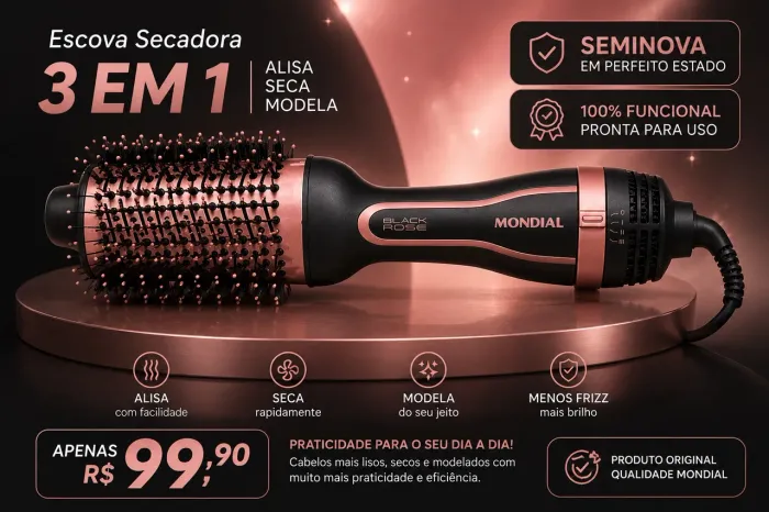 Escova Secadora Mondial Black Rose 3 em 1 - Seminova | Perfeito Estado | R$ 99,90