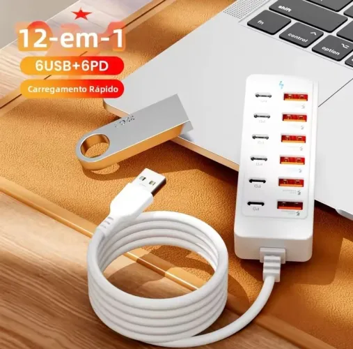 Carregador portátil 12 portas USB PD TIPO C