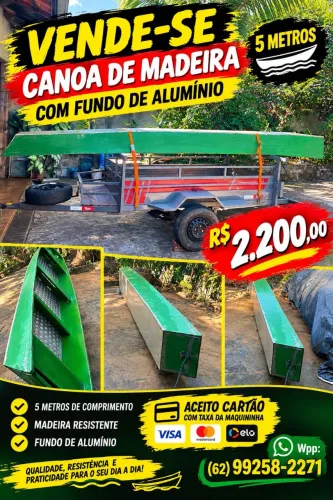 Canoa madeira fundo alumínio 5 mts