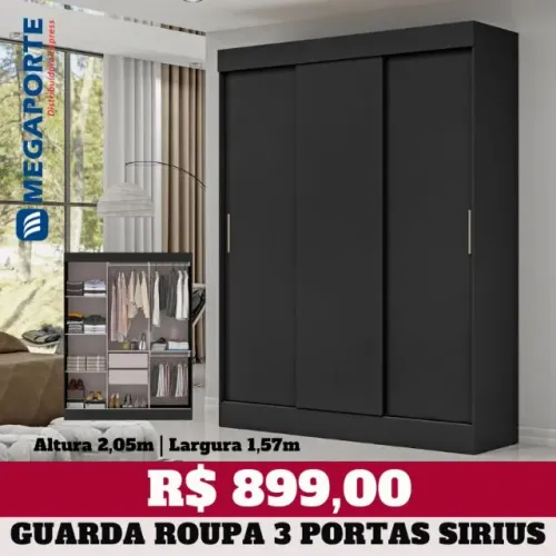 Guarda Roupa 3 Portas de Correr 2 Gavetas (NOVO) Entrega Grátis!