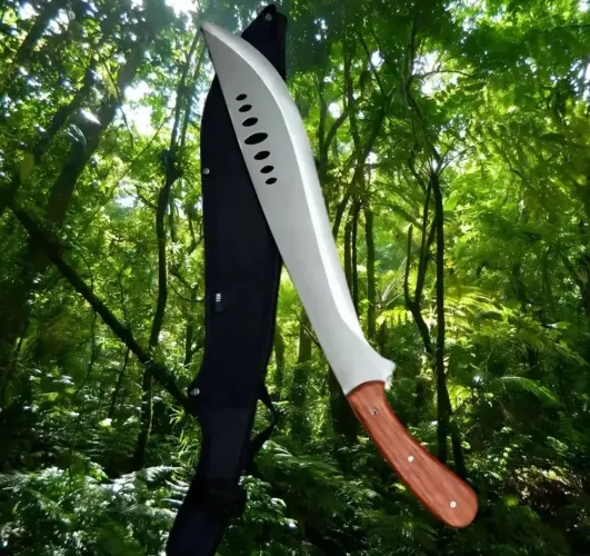 Facão 51cm aço afiado cabo madeira 