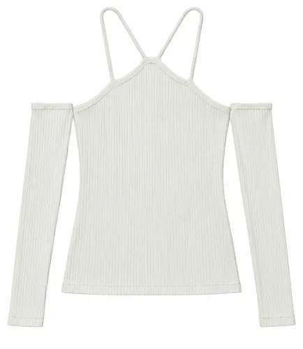 Blusa branca canelada de alcinha com mangas longas