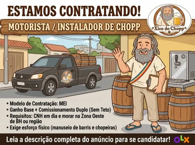 ? VAGA: MOTORISTA / INSTALADOR DE CHOPP ?
