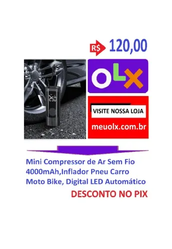 Mini Compressor Ar Sem Fio 4000mAh,Inflador Pneu Carro Moto Bike, Digital LED Automático