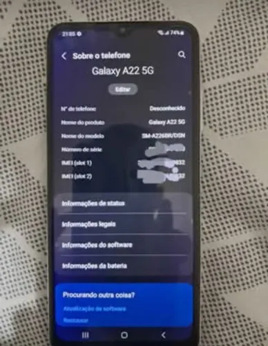 A22 5G 128GB MEMORIA DETALHE (LEIA).