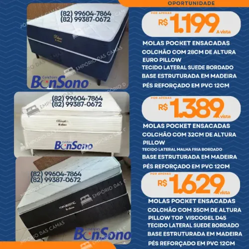 Cama casal Bonsono molas pocket ensacadas base e colchão pronta entrega consulte