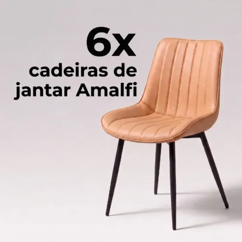 Conjunto de Jantar Kit 6 Cadeiras Amalfi Couro Ecológico Elegante e Confortável Cor Caqui