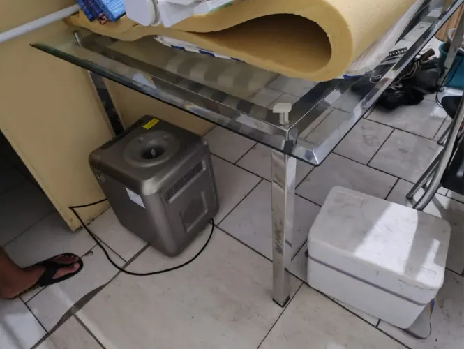 Mesa Inox com Tampi de Vidro c/6 Cadeiras 1,75x90