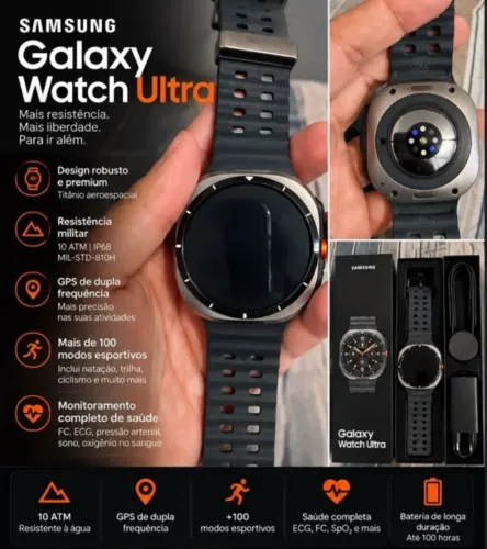 Samsung watch ultra, tela de safira, modelo mais top de 64 gigas, caixa e acessórios