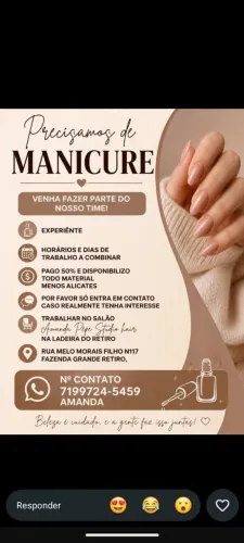 Vagas para manicure em fazenda grande do retiro 