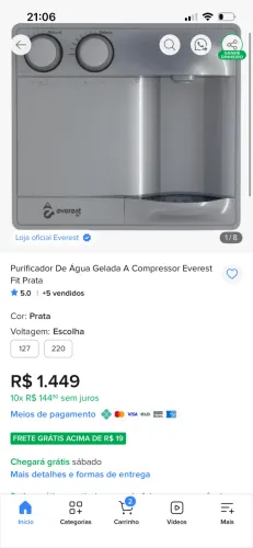 Purificador de água gelada a compressor Everest (NOVO NA CAIXA)