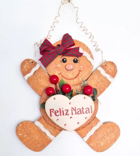 enfeite de porta natal biscoito gingerbread em madeira mdf