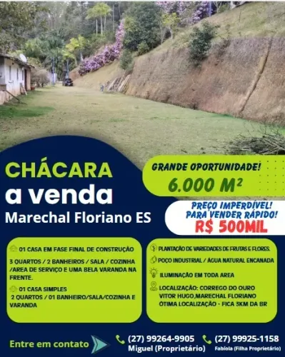 LINDA CHÁCARA EM MARECHAL FLORIANO  6.000M2