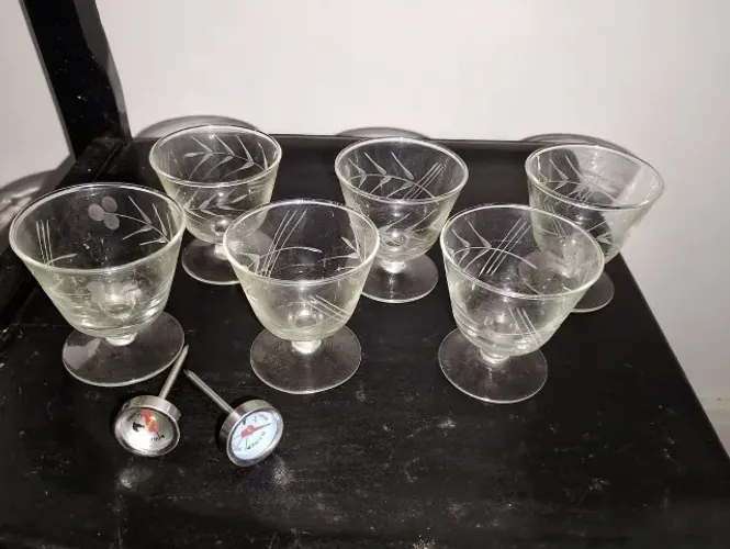 conjunto 6 tacinhas vintage vidro decorado