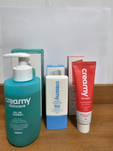 Trio Rotina Básica CREAMY - Gel de Limpeza, Hidratante Calming Cream e Protetor Solar
