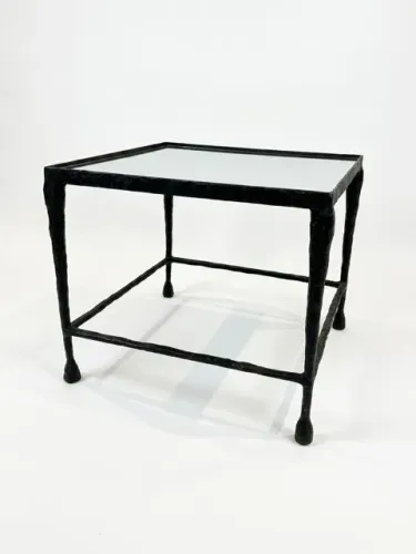 Mesa de ferro com tampo de espelho envelhecido - lateral ou de centro