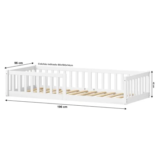 Cama Infantil Montessoriana Branca - Madeira Maciça