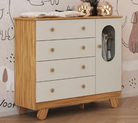 Comoda Infantil Pingo 1 Porta Janelinha, 100% MDF - Praia Moveis 