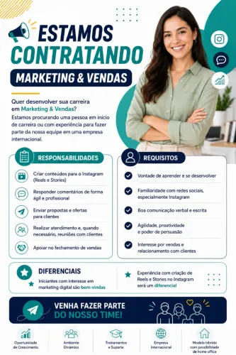 ESTAMOS CONTRATANDO | MARKETING & VENDAS (Trabalho híbrido)
