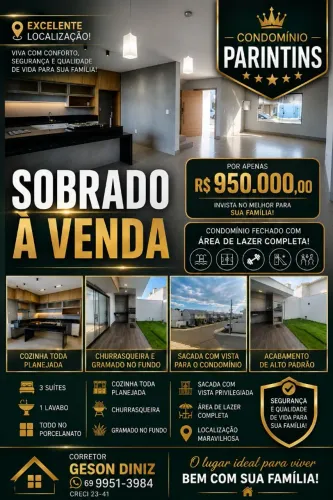 OPORTUNIDADE!! SOBRADO NOVO NO CONDOMÍNIO PARINTINS