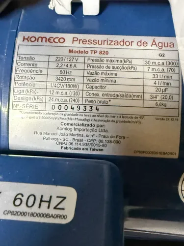 Pressurizador Komeco T 820