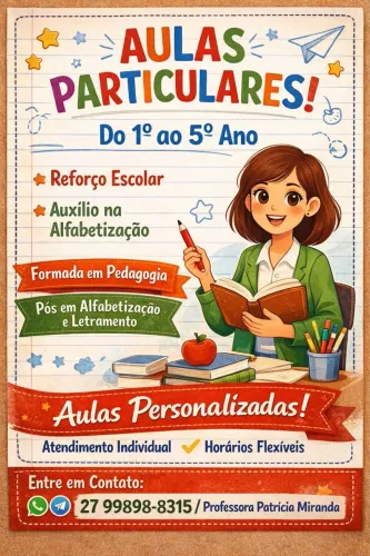 Aulas de reforço e alfabetização de 1 ao 5 ano.