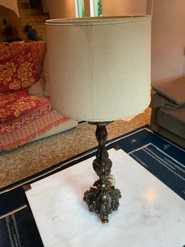 Antigo abajur em bronze grande tocheiro luminária
