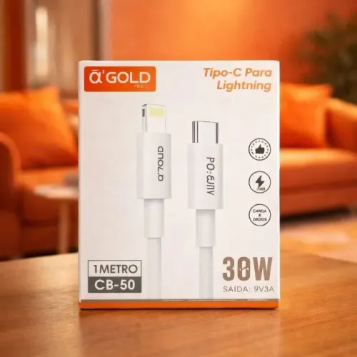 Cabo Carregador Turbo W30 Tipo C para iPhone CB-50 A' Gold