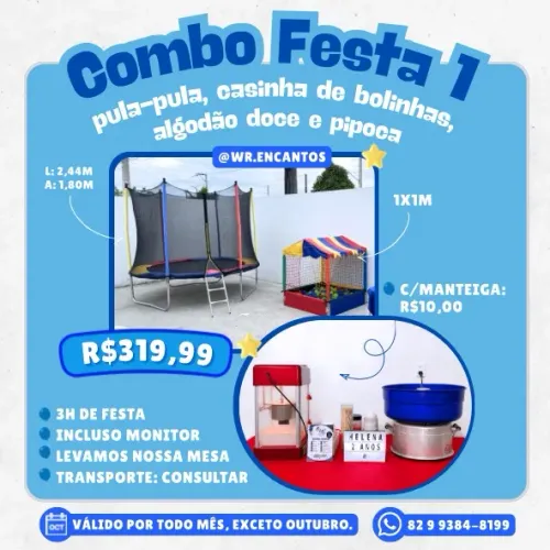 pula-pula, casinha de bolinhas, algodão doce e pipoca
