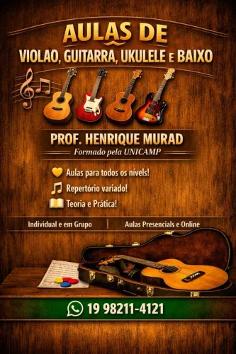 Aulas de Violão, Guitarra, Ukulele, Viola Caipira e Baixo