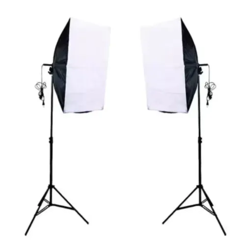 Kit 2 Softbox para iluminação fotografica e Vídeo 50x70 Soquete e27 - Kit com Tripé