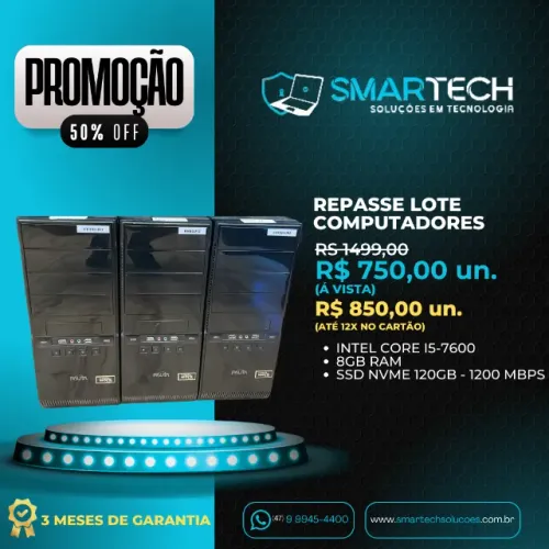 Lote computadores core i5-7600, 8gb memória ram, ssd nvme 120gb - repasse