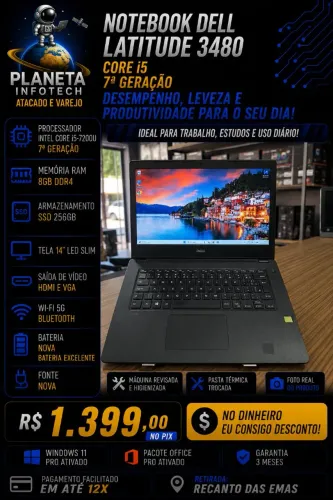 Notebook DELL core i5 7200U com 8gb de ram DDR4 + SSD 256gb  ( com garantia )