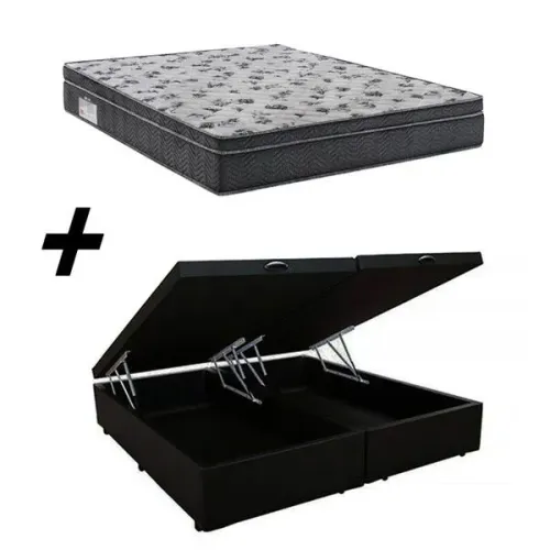 Cama casal box baú bipartido + Colchão Casal Ortobom com molas ensacadas