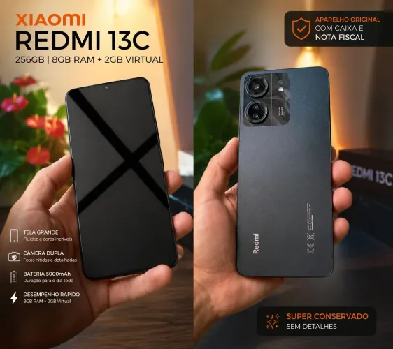 ? Xiaomi Redmi 13C 256GB 8GB RAM + 2GB Virtual | Caixa + Nota Fiscal