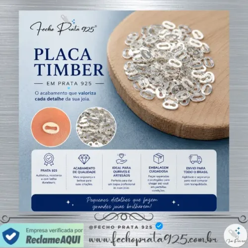 Placa Timber Prata 925 para Personalização de Joias, Pulseiras e Colares | Fecho Prata 925