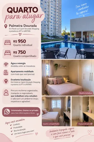 Quarto para alugar no Palmeira Dourada - Próx. Capim Dourado/UFT