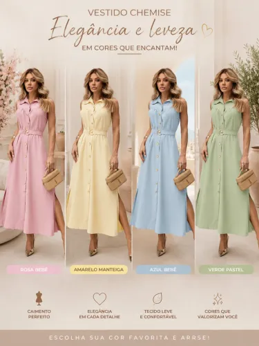 Vestido chemise em diversas cores na Mariachicbrand