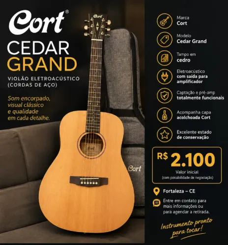 Violão Cort Cedar Grand Eletroacústico + Capa Acolchoada