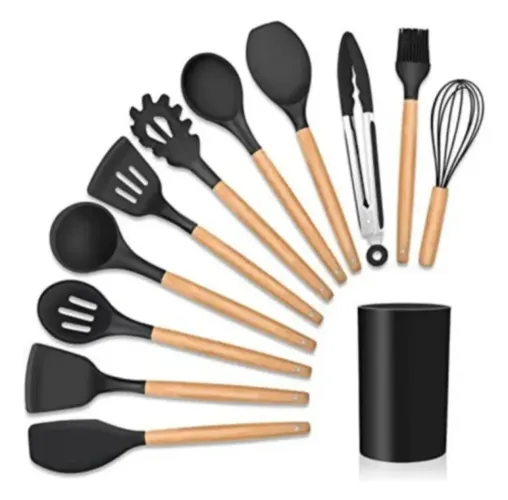 Jogo 12 Peças Utensílios Silicone Colher Espátula Concha