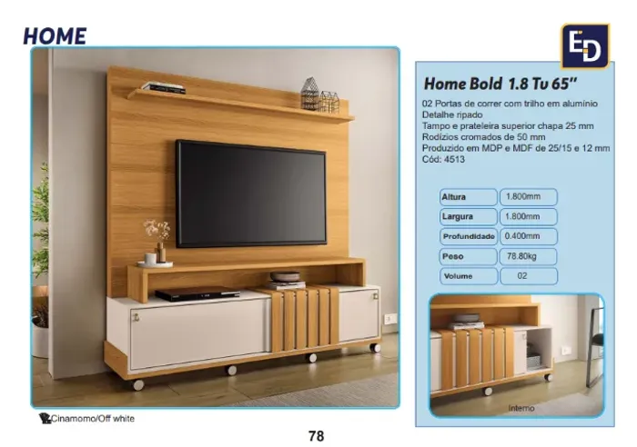 Home Bold TV 65? 1.80cm R$ 1.220,00