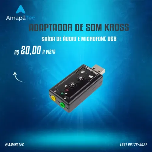 Adaptador de Som USB para P2 para Fone e Microfone