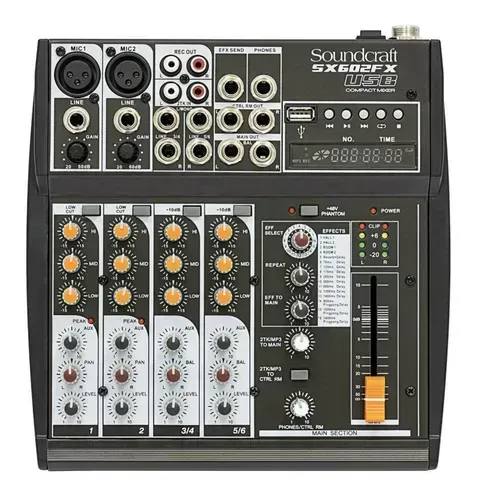 Mesa de som Soundcraft 6 canais SX602FX USB