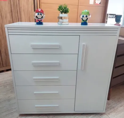 Cômoda Solteiro 5 Gavetas Novo branco